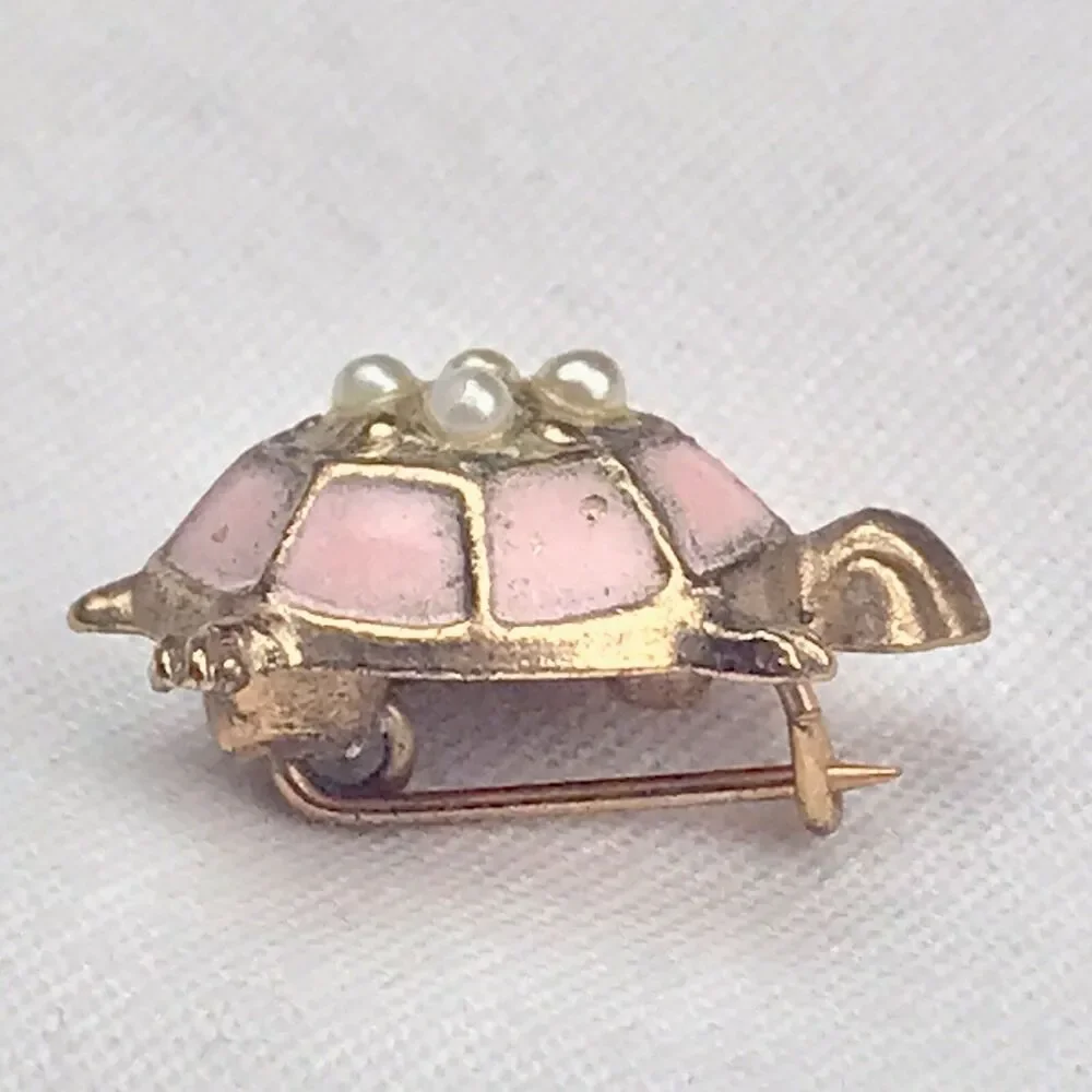Turtle Pin Brooch Fancy Shell Enamel Jeweled Vintage